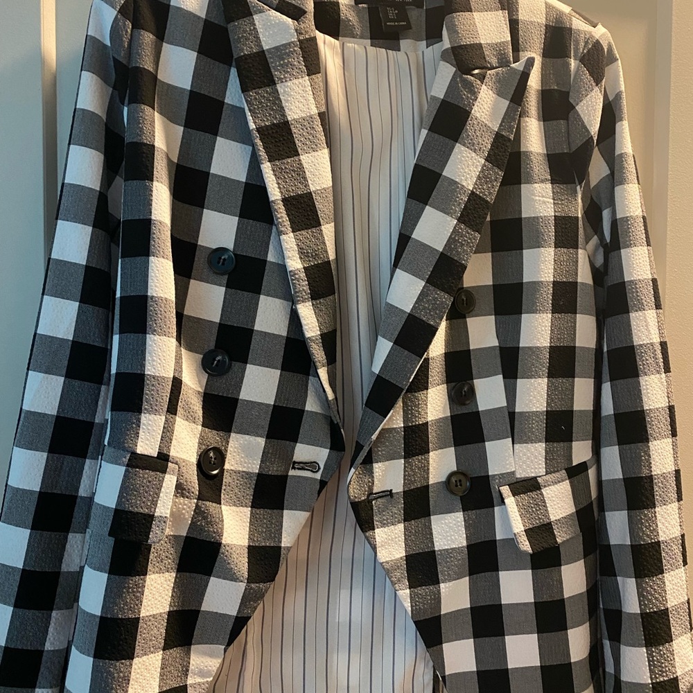 Rachel Zoe Black and White Blazer Bold Checkered Pattern
